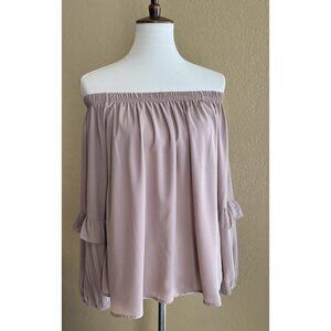 TCEC Womens Mauve Chiffon Lyric Bishop Sleeve Off-the-Shoulder Blouse Top Size M